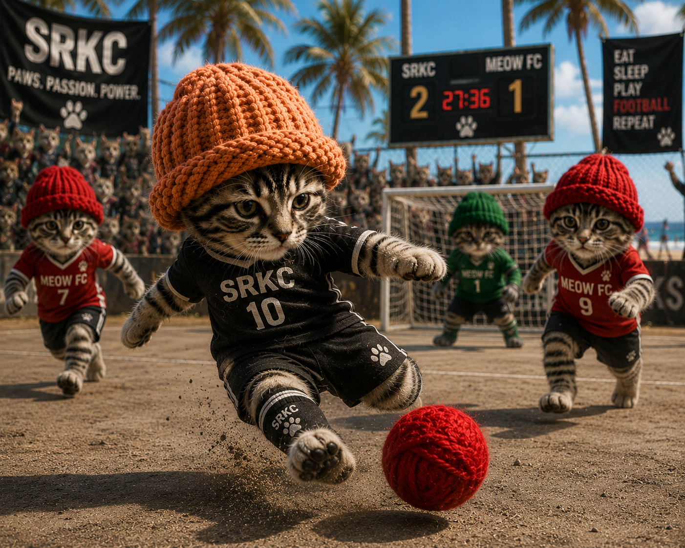 Kitten playing soccer